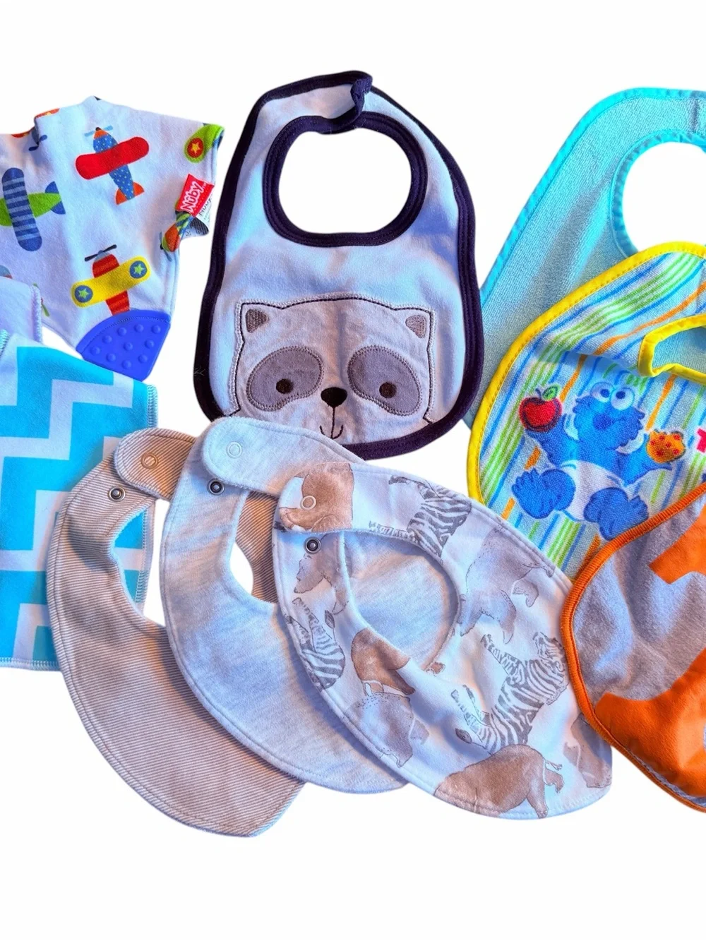 Baby Bibs Mixed Lot of 10 Mixed Blue, Orange, Tan, White